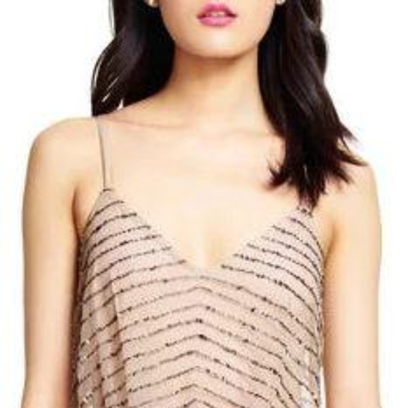 Adrianna Papell Art deco blouson beaded Taupe/Pink